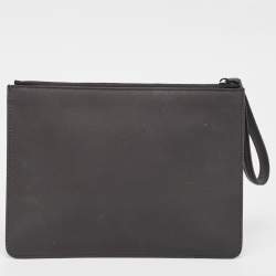 Pre Owned Salvatore Ferragamo Dark Grey Leather Clutch