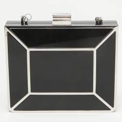 Pre Owned Salvatore Ferragamo Black Metal Plexiglass Dolly Box Clutch
