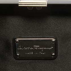 Pre Owned Salvatore Ferragamo Black Metal Plexiglass Dolly Box Clutch