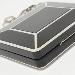 Pre Owned Salvatore Ferragamo Black Metal Plexiglass Dolly Box Clutch