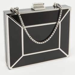 Pre Owned Salvatore Ferragamo Black Metal Plexiglass Dolly Box Clutch