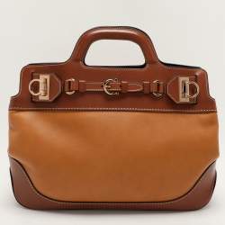 Salvatore Ferragamo Brown Two Tone Leather W Satchel