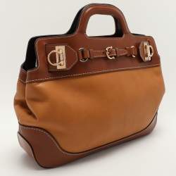 Salvatore Ferragamo Brown Two Tone Leather W Satchel