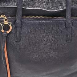 Pre Owned Salvatore Ferragamo Navy Blue Leather Medium Amy Tote