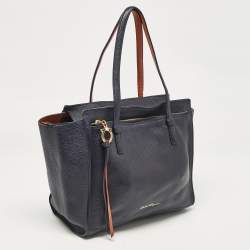 Pre Owned Salvatore Ferragamo Navy Blue Leather Medium Amy Tote