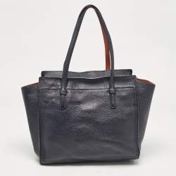 Pre Owned Salvatore Ferragamo Navy Blue Leather Medium Amy Tote