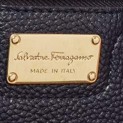 Pre Owned Salvatore Ferragamo Navy Blue Leather Medium Amy Tote