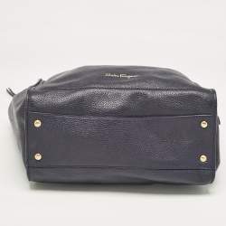 Pre Owned Salvatore Ferragamo Navy Blue Leather Medium Amy Tote