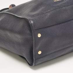 Pre Owned Salvatore Ferragamo Navy Blue Leather Medium Amy Tote