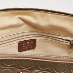 Salvatore Ferragamo Beige/Brown Gancini Embossed Leather Zip Satchel