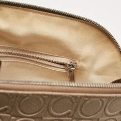 Salvatore Ferragamo Beige/Brown Gancini Embossed Leather Zip Satchel
