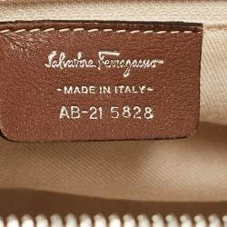 Salvatore Ferragamo Beige/Brown Gancini Embossed Leather Zip Satchel