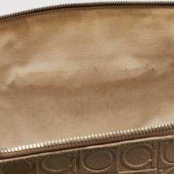 Salvatore Ferragamo Beige/Brown Gancini Embossed Leather Zip Satchel