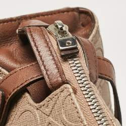 Salvatore Ferragamo Beige/Brown Gancini Embossed Leather Zip Satchel