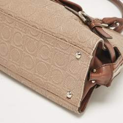 Salvatore Ferragamo Beige/Brown Gancini Embossed Leather Zip Satchel