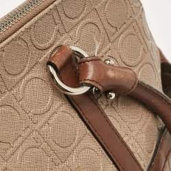 Salvatore Ferragamo Beige/Brown Gancini Embossed Leather Zip Satchel