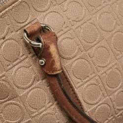 Salvatore Ferragamo Beige/Brown Gancini Embossed Leather Zip Satchel