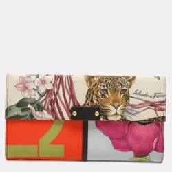 Salvatore Ferragamo Multicolor Jungle Print Fabric Flap Continental Wallet