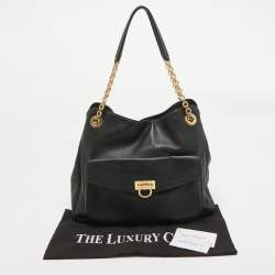Pre Owned Salvatore Ferragamo Black Leather Sheba Chain Tote