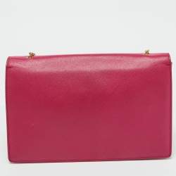 Pre Owned Salvatore Ferragamo Pink Saffiano Leather Vara Bow Chain Shoulder Bag