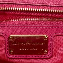 Pre Owned Salvatore Ferragamo Pink Saffiano Leather Vara Bow Chain Shoulder Bag