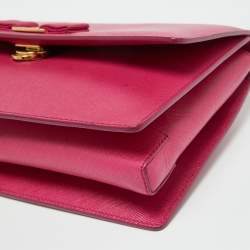 Pre Owned Salvatore Ferragamo Pink Saffiano Leather Vara Bow Chain Shoulder Bag