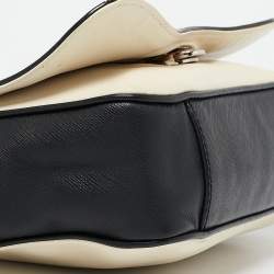 Pre Owned Salvatore Ferragamo Black/Off White Leather Gancini Shoulder Bag