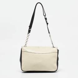 Pre Owned Salvatore Ferragamo Black/Off White Leather Gancini Shoulder Bag