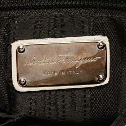 Pre Owned Salvatore Ferragamo Black/Off White Leather Gancini Shoulder Bag