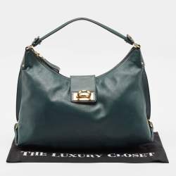 Pre Owned Salvatore Ferragamo Dark Green Leather Fanisa Hobo