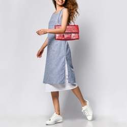 Pre Owned Salvatore Ferragamo Red Gancini Embossed Leather Shoulder Bag