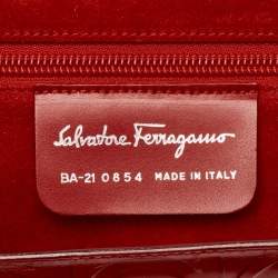 Pre Owned Salvatore Ferragamo Red Gancini Embossed Leather Shoulder Bag