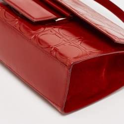 Pre Owned Salvatore Ferragamo Red Gancini Embossed Leather Shoulder Bag