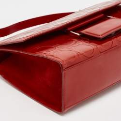 Pre Owned Salvatore Ferragamo Red Gancini Embossed Leather Shoulder Bag