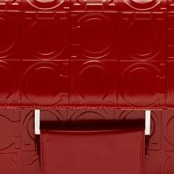 Pre Owned Salvatore Ferragamo Red Gancini Embossed Leather Shoulder Bag