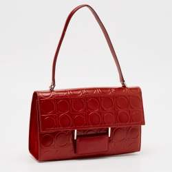 Pre Owned Salvatore Ferragamo Red Gancini Embossed Leather Shoulder Bag