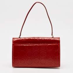 Pre Owned Salvatore Ferragamo Red Gancini Embossed Leather Shoulder Bag