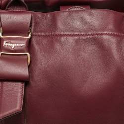 Pre Owned Salvatore Ferragamo Burgundy Bow Drawstring Tote