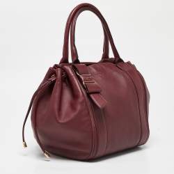 Pre Owned Salvatore Ferragamo Burgundy Bow Drawstring Tote