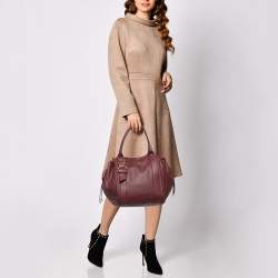 Pre Owned Salvatore Ferragamo Burgundy Bow Drawstring Tote