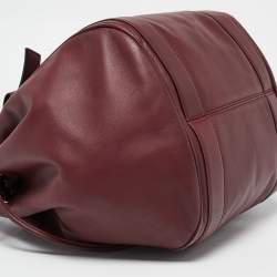 Pre Owned Salvatore Ferragamo Burgundy Bow Drawstring Tote
