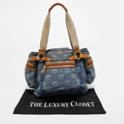 Salvatore Ferragamo Blue Gancini Print Denim and Leather Multiple Pocket Shoulder Bag