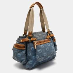 Salvatore Ferragamo Blue Gancini Print Denim and Leather Multiple Pocket Shoulder Bag