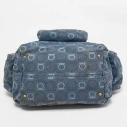 Salvatore Ferragamo Blue Gancini Print Denim and Leather Multiple Pocket Shoulder Bag