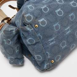 Salvatore Ferragamo Blue Gancini Print Denim and Leather Multiple Pocket Shoulder Bag