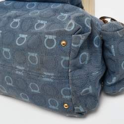 Salvatore Ferragamo Blue Gancini Print Denim and Leather Multiple Pocket Shoulder Bag