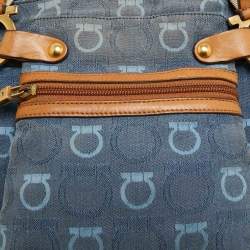 Salvatore Ferragamo Blue Gancini Print Denim and Leather Multiple Pocket Shoulder Bag