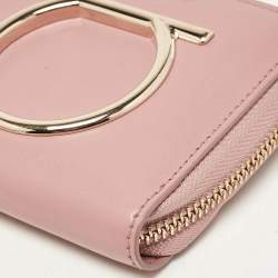 Salvatore Ferragamo Pink Leather Gancio Zip Compact Wallet