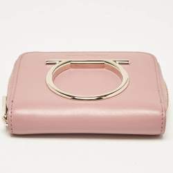 Salvatore Ferragamo Pink Leather Gancio Zip Compact Wallet