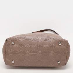 Pre Owned Salvatore Ferragamo Beige Monogram Leather Tote